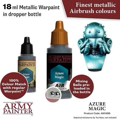 The Army Painter Warpaint Air Metallics Azure Magic - طلاء مائي أكريليك غير سام شديد الصبغة للعب الأدوار على الطاولة وألعاب الطاولة وألعاب الحرب نموذج مصغر للرسم in Saudi Arabia
