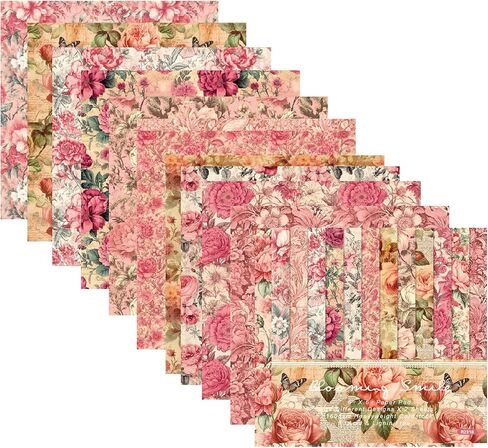 Decorative Paper 24 Sheets Rose Floral Scrapbook Pack, 6-inch Retro Multicolor Flower Butterfly Bird Pattern Journaling Collection Folded Flat for Photo Album Decor, Aesthetic Room, Purple in Kuwait