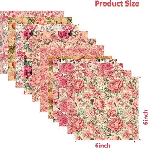 Decorative Paper 24 Sheets Rose Floral Scrapbook Pack, 6-inch Retro Multicolor Flower Butterfly Bird Pattern Journaling Collection Folded Flat for Photo Album Decor, Aesthetic Room, Purple in Kuwait