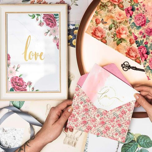 Decorative Paper 24 Sheets Rose Floral Scrapbook Pack, 6-inch Retro Multicolor Flower Butterfly Bird Pattern Journaling Collection Folded Flat for Photo Album Decor, Aesthetic Room, Purple in Kuwait