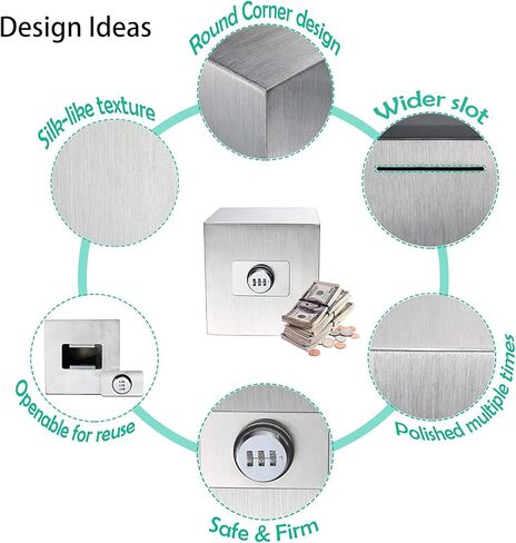 بنك أصبع للبالغين، بنك أصبع بكلمة مرور، بنك أصبع للبالغين قابل لإعادة الاستخدام من الفولاذ المقاوم للصدأ، بنك أصبع معدني مع قفل للبالغين، بنك توفير غير قابل للكسر لتوفير النقود (فضي، 7.9 بوصة) in Kuwait