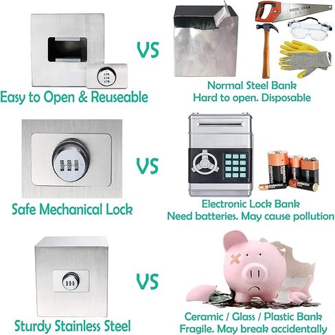 بنك أصبع للبالغين، بنك أصبع بكلمة مرور، بنك أصبع للبالغين قابل لإعادة الاستخدام من الفولاذ المقاوم للصدأ، بنك أصبع معدني مع قفل للبالغين، بنك توفير غير قابل للكسر لتوفير النقود (فضي، 7.9 بوصة) in Kuwait