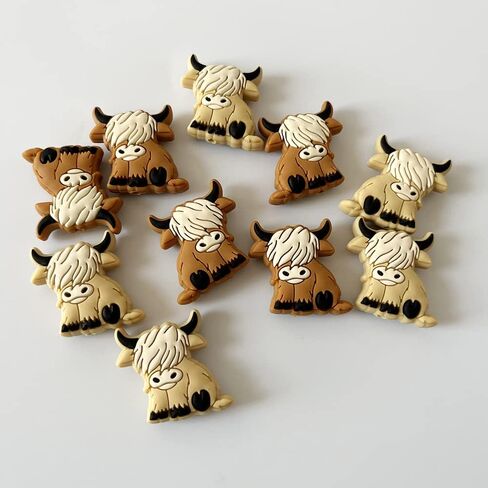 10 قطع من الخرز على شكل بقرة كارتون ياك، خرز على شكل حيوانات، خرز فاصل مسطح لصنع سلسلة المفاتيح والاساور والقلادات، خرز القلم in Kuwait