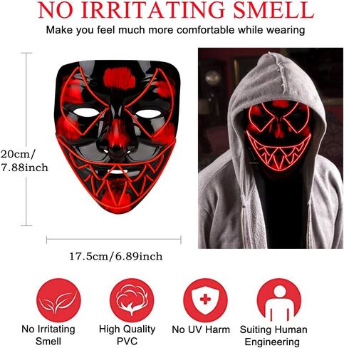 قناع الهالوين المخيف من Ansee، قناع مضيء من مادة صديقة للبيئة لحفلات مهرجان الهالوين in Kuwait