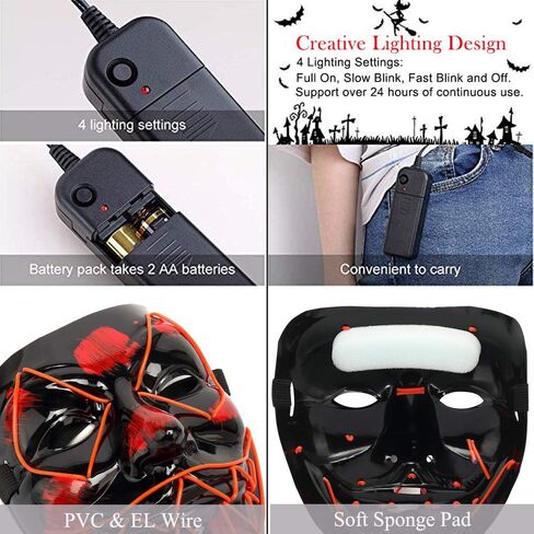قناع الهالوين المخيف من Ansee، قناع مضيء من مادة صديقة للبيئة لحفلات مهرجان الهالوين in Kuwait