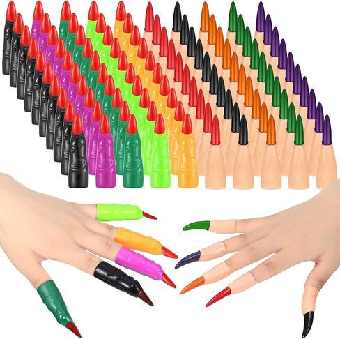 100 Pcs Halloween Witch Fingers for Reading, Fake Finger Pointer, Scary Halloween Costume Props, Zombie Witch Fake Fingers Nail for Vampire Costume Women Teen Cosplay Accessories, 2 Styles in Saudi Arabia