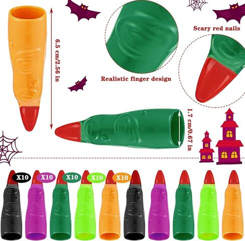 100 Pcs Halloween Witch Fingers for Reading, Fake Finger Pointer, Scary Halloween Costume Props, Zombie Witch Fake Fingers Nail for Vampire Costume Women Teen Cosplay Accessories, 2 Styles in Saudi Arabia
