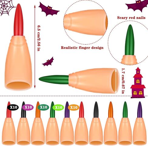 100 Pcs Halloween Witch Fingers for Reading, Fake Finger Pointer, Scary Halloween Costume Props, Zombie Witch Fake Fingers Nail for Vampire Costume Women Teen Cosplay Accessories, 2 Styles in Saudi Arabia