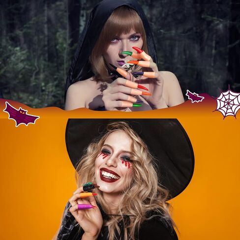 100 Pcs Halloween Witch Fingers for Reading, Fake Finger Pointer, Scary Halloween Costume Props, Zombie Witch Fake Fingers Nail for Vampire Costume Women Teen Cosplay Accessories, 2 Styles in Saudi Arabia