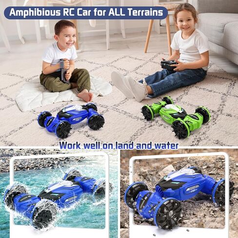 Gesture Sensing RC Stunt Car - Amphibious RC Remote Control Cars with 2 Batteries, 2.4GHz 4WD Watch Controlled RC Car, All Terrain Off Road Twist Cars Vehicle Gift for Kids Boys Girls (Blue) in Kuwait