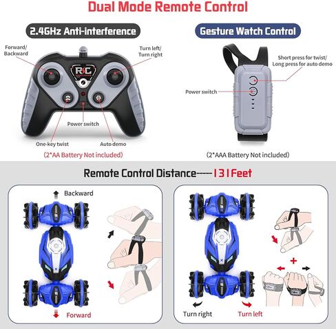 Gesture Sensing RC Stunt Car - Amphibious RC Remote Control Cars with 2 Batteries, 2.4GHz 4WD Watch Controlled RC Car, All Terrain Off Road Twist Cars Vehicle Gift for Kids Boys Girls (Blue) in Kuwait