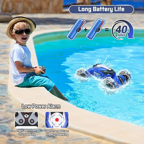 Gesture Sensing RC Stunt Car - Amphibious RC Remote Control Cars with 2 Batteries, 2.4GHz 4WD Watch Controlled RC Car, All Terrain Off Road Twist Cars Vehicle Gift for Kids Boys Girls (Blue) in Kuwait
