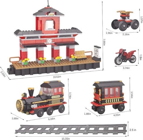 LEYI Classic Train Building Blocks Toys 583 Pieces STEM Learning Toys Construction Toys Building Brick Toys Education Toy Classic Train Station Birthday for Boys and Girls in Kuwait