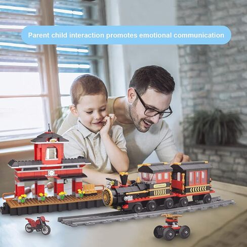 LEYI Classic Train Building Blocks Toys 583 Pieces STEM Learning Toys Construction Toys Building Brick Toys Education Toy Classic Train Station Birthday for Boys and Girls in Kuwait