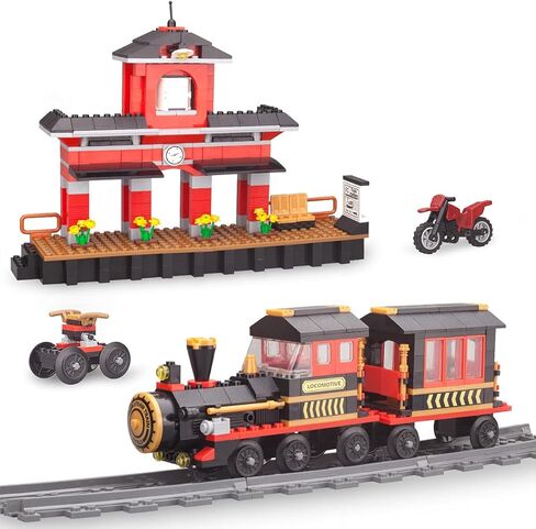 LEYI Classic Train Building Blocks Toys 583 Pieces STEM Learning Toys Construction Toys Building Brick Toys Education Toy Classic Train Station Birthday for Boys and Girls in Kuwait