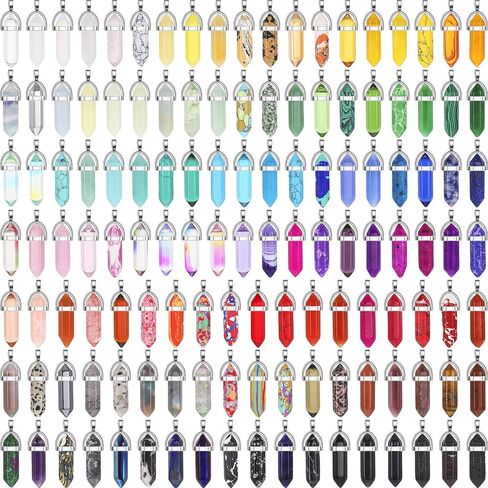 Jexine 130 Pcs Crystal Pendants Bulk Hexagonal Natural Gemstone Pendants Necklace Chakra Quartz Bullet Shape with Storage Bag for DIY Jewelry Making(Vibrant Color) in Kuwait
