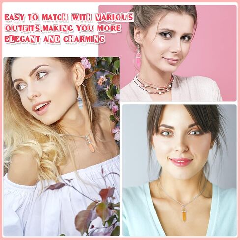 Jexine 130 Pcs Crystal Pendants Bulk Hexagonal Natural Gemstone Pendants Necklace Chakra Quartz Bullet Shape with Storage Bag for DIY Jewelry Making(Vibrant Color) in Kuwait