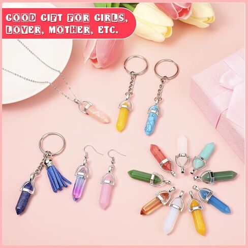 Jexine 130 Pcs Crystal Pendants Bulk Hexagonal Natural Gemstone Pendants Necklace Chakra Quartz Bullet Shape with Storage Bag for DIY Jewelry Making(Vibrant Color) in Kuwait