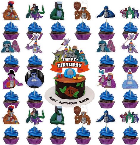 37 قطعة من زينة الكعك بتصميم علامة غوريلا مع قطعة واحدة من زينة الكيك بتصميم علامة غوريلا، 36 قطعة من زينة الكب كيك بنمط العاب الواقع الافتراضي لتزيين حفلات اعياد الميلاد للبنات in Kuwait