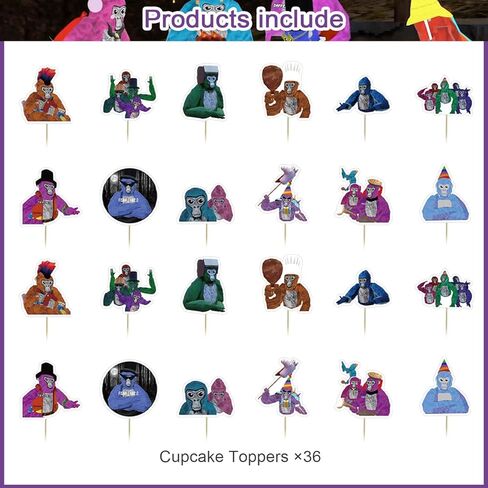 37 قطعة من زينة الكعك بتصميم علامة غوريلا مع قطعة واحدة من زينة الكيك بتصميم علامة غوريلا، 36 قطعة من زينة الكب كيك بنمط العاب الواقع الافتراضي لتزيين حفلات اعياد الميلاد للبنات in Kuwait