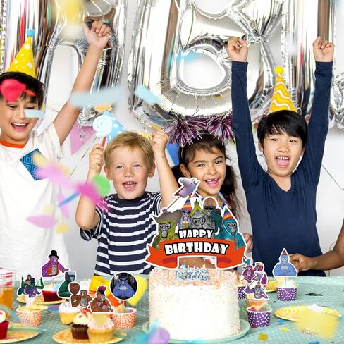 37 قطعة من زينة الكعك بتصميم علامة غوريلا مع قطعة واحدة من زينة الكيك بتصميم علامة غوريلا، 36 قطعة من زينة الكب كيك بنمط العاب الواقع الافتراضي لتزيين حفلات اعياد الميلاد للبنات in Kuwait