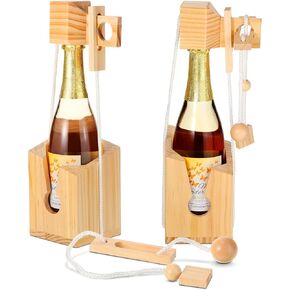 Jenaai 2 Pcs Lock Game Bottle Puzzle Wooden Bottle Holder Puzzle Games for Adults Wood Lock Challenge Fun Brain Puzzle Gift for Puzzle Lover Adults Party Gathering Storage Game Night Rustic Room Decor in Saudi Arabia