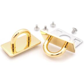 CRAFTMEMORE 2sets Rectangle Plate with 5/8" D-Ring Screwback Bridge Connector Hanger for Purse Decorative Collar Choker Accessories VT68 (Gold)