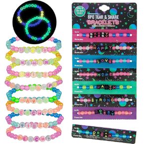 Expressions 16pc Tear & Share Bracelets w/ GLOW IN THE DARK Beads - Novelty Message Bracelets To Share With Friends, Colorful Letter Beaded Bracelets, Shareable Party Favor Jewelry For Kids And Teens in Kuwait