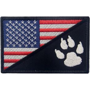 Tactical US Flag with Tracker Paw Patriot Milltary Embroidered Applique Morale Hook & Loop Patch - Multiple Color