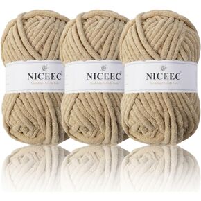 NICEEC 3 شلات من خيوط الشنيل المتلألئة غزل ناعم لحياكة الكروشيه غزل البطانية DIY غزل الحرف اليدوية للبطانية - الطول الإجمالي 3 × 50 م (3 × 55 ياردة، 100 جرام × 3) - الوستارية