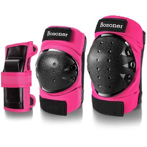 BOSONER Adult/Child Knee Pads Elbow Pads Guards Protective Gear Set for Cycling Bike Skateboarding Inline Roller Skating Bicycle Scooter, Wrist Guards Youth Kids Adults for Multi-Sports Outdoor