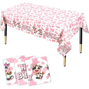 HHHLCWA 3 عبوات مفرش طاولة مطبوع عليها بقرة وردية، غطاء طاولة بلاستيكي وردي لزينة حفلات أعياد الميلاد للأطفال تحت عنوان بقرة لمستلزمات أعياد الميلاد 220 × 131 سم in Kuwait