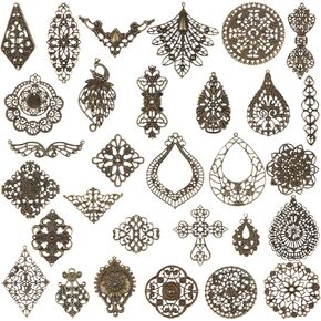 180 Pieces Filigree Connectors Charms Pendants Antique Bronze Iron Filigree Connector Charm Pendants Tibetan Metal Filigree Findings Embellishments for DIY Hairpin Necklace Jewelry Making (30 Style) in Kuwait