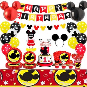 لوازم حفلات اعياد الميلاد بتصميم ميكي ماوس - 131 قطعة من ديكورات عيد الميلاد وادوات المائدة، اطباق حفلات ميكي ماوس ومناديل ولافتة وبالونات وغيرها بنمط ميكي ماوس، ديكورات حفلات عيد الميلاد الاول in Kuwait
