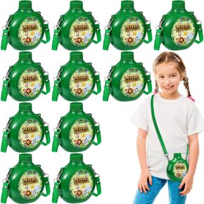 Eaasty 24 Set Jungle Safari Birthday Decorations Kids Canteens with Straps 10 oz Plastic Reusable Water Bottle Bulk for Zoo Animal Theme Birthday Party Decorations Camo Camping Adventure Supplies