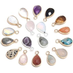 Natural Stone Pendant Charms, Faceted Amethysts Flash Labradorite Rose Quartz Amazonite Semi Precious Gemstone Pendants for Jewelry DIY Craft Making (10Pcs)