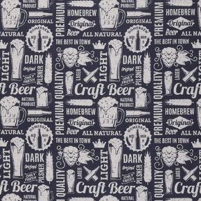 Mook Fabrics Cotton Novelty Retro Craft Beer, Grey Cut by The Yard in Saudi Arabia