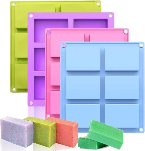 مجموعة قوالب صابون سيليكون مكونة من 4 قطع، 6 تجاويف مستطيلة الشكل من السيليكون لقالب الصابون والحرف اليدوية المنزلية، قالب الكيك، قالب الشوكولاتة، صينية مكعبات الثلج (4 الوان) in Kuwait