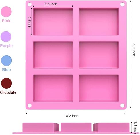 مجموعة قوالب صابون سيليكون مكونة من 4 قطع، 6 تجاويف مستطيلة الشكل من السيليكون لقالب الصابون والحرف اليدوية المنزلية، قالب الكيك، قالب الشوكولاتة، صينية مكعبات الثلج (4 الوان) in Kuwait