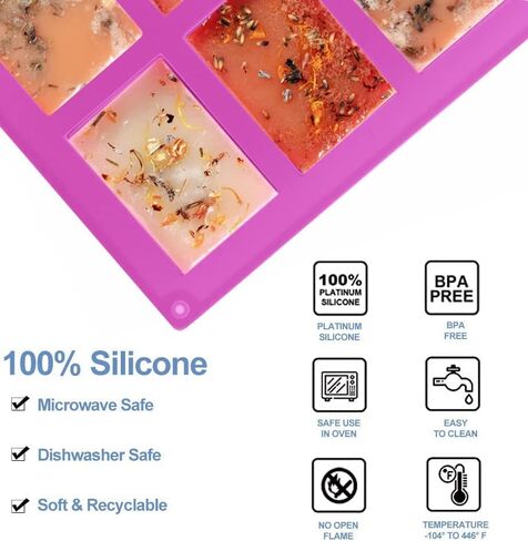 مجموعة قوالب صابون سيليكون مكونة من 4 قطع، 6 تجاويف مستطيلة الشكل من السيليكون لقالب الصابون والحرف اليدوية المنزلية، قالب الكيك، قالب الشوكولاتة، صينية مكعبات الثلج (4 الوان) in Kuwait