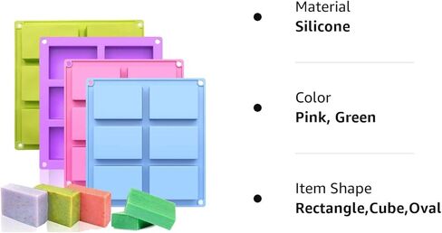 مجموعة قوالب صابون سيليكون مكونة من 4 قطع، 6 تجاويف مستطيلة الشكل من السيليكون لقالب الصابون والحرف اليدوية المنزلية، قالب الكيك، قالب الشوكولاتة، صينية مكعبات الثلج (4 الوان) in Kuwait