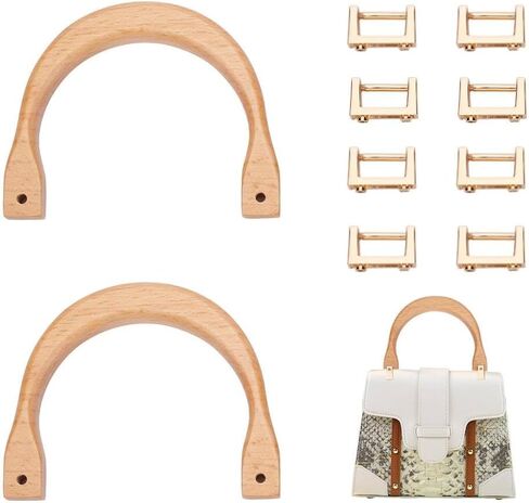 وادورن مقابض شنط خشبية على شكل حرف U، مقابض بديلة لحقيبة اليد مع 8 قطع مشابك تعليق معدنية يدوية الصنع للحياكة والكروشيه وصنع الاكسسوارات in Saudi Arabia