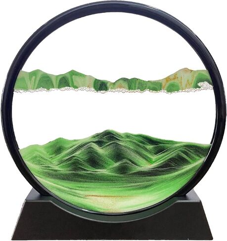 SOFLIY 3D Dynamic Sand Art Liquid Motion, Moving Sand Art Picture Round Glass 3D Deep Sea Sandscape in Motion Display Flowing Sand Frame Relaxing Desktop Home Office Work Decor (7“, Pink) in Saudi Arabia