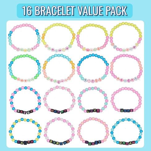 Expressions 16pc Tear & Share Bracelets w/ GLOW IN THE DARK Beads - Novelty Message Bracelets To Share With Friends, Colorful Letter Beaded Bracelets, Shareable Party Favor Jewelry For Kids And Teens in Kuwait