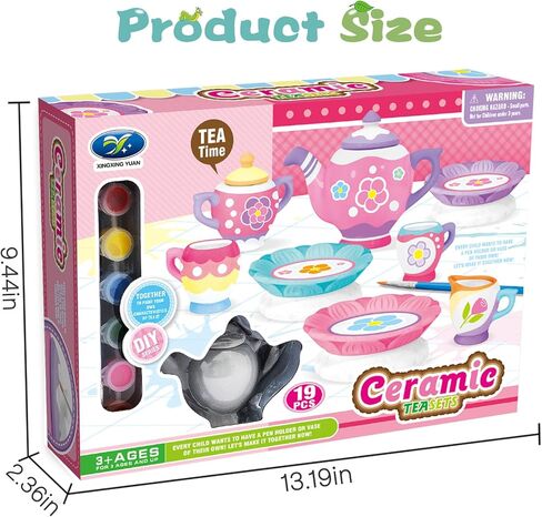 Paint Your Own Ceramic Tea Toys Set for Little Girls,19Pcs Tea Party Pretend Set for Kids,Afternoon Tea Time Playset with Teapots Tea Cups Play Pots Princess Birthday Gifts for 3 4 5 6 Years Old in Kuwait
