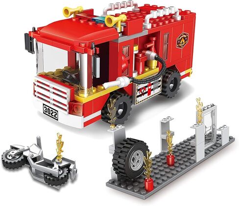 2 في 1 شاحنة إطفاء المدينة، مكعبات بناء محطة إطفاء الحرائق، مجموعة مركبات إطفاء الحرائق، مجموعة أدوات بناء مقاتلي الحرائق، ألعاب إنقاذ الحريق، هدايا عيد الميلاد، مكعبات بناء للأطفال من سن 6 إلى 12 عامًا (184 قطعة) in Kuwait