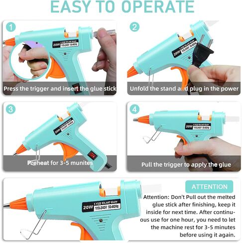 مجموعة مسدس الغراء الساخن: مجموعة مسدسات الغراء الساخن الصغيرة مع 20 عصا تذوب مسدس الغراء للأطفال في المدرسة والفنون المنزلية والإصلاحات السريعة متعددة التطبيقات باللون الأزرق الفاتح in Kuwait