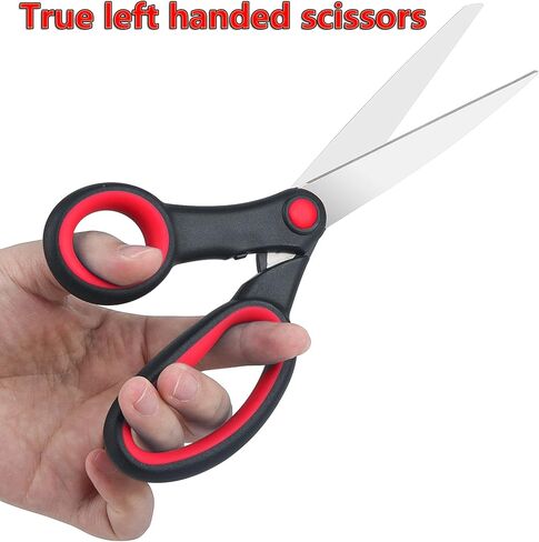 Eleckey Left Handed Scissors for Adults Kids Student All Purpose, 8" Lefty Stainless Steel Scissors for Office Home School Sewing Fabric Craft Supplies, Red/Black (1 Pack) in Kuwait