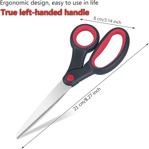 Eleckey Left Handed Scissors for Adults Kids Student All Purpose, 8" Lefty Stainless Steel Scissors for Office Home School Sewing Fabric Craft Supplies, Red/Black (1 Pack) in Kuwait