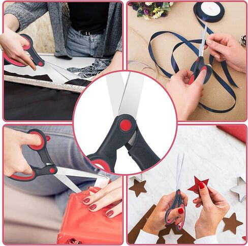 Eleckey Left Handed Scissors for Adults Kids Student All Purpose, 8" Lefty Stainless Steel Scissors for Office Home School Sewing Fabric Craft Supplies, Red/Black (1 Pack) in Kuwait